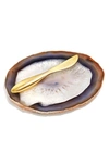 Anna New York Ita Agate Cheese Plate & Forma Spreader In Sand Brass