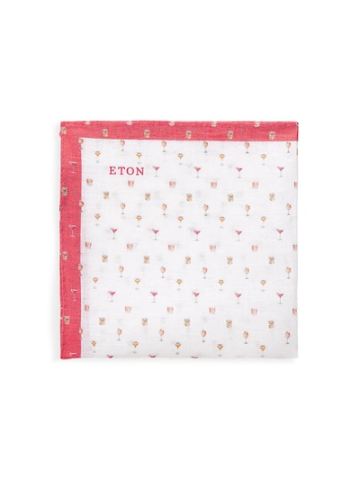 Eton Cocktail Print Linen Pocket Square In Pink Red