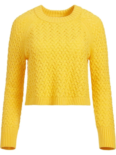 Alice And Olivia Leta Cropped Open-knit Sweater In Golden Rod