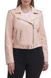 Levi's Water Repellent Faux Leather Fashion Belted Moto Jacket In Open Pink