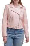 Levi's Water Repellent Faux Leather Fashion Belted Moto Jacket In Peach Blush