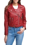 Levi's Water Repellent Faux Leather Fashion Belted Moto Jacket In Deep Red
