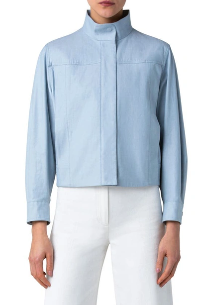 Akris Punto Stand-collar Cotton Short Jacket In Sun Bleached Denim