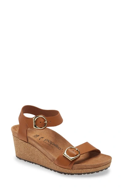 Birkenstock Papillio By  Soley Wedge Sandal In Ginger Brown Leather