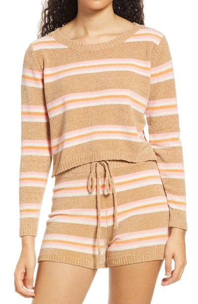 All In Favor Stripe Crop Sweater In Taupe-pink