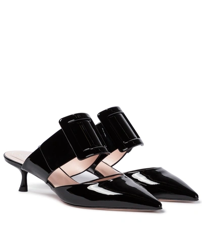 Roger Vivier Patent Leather Viv' In The City Mules 45 In Black