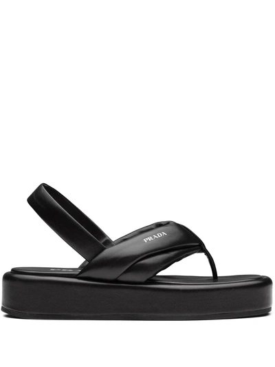 Prada Logo Platform Slingback Sandal In Black