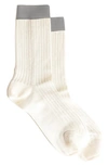 Stems Silky Colorblock Rib Crew Socks In Ivory/grey