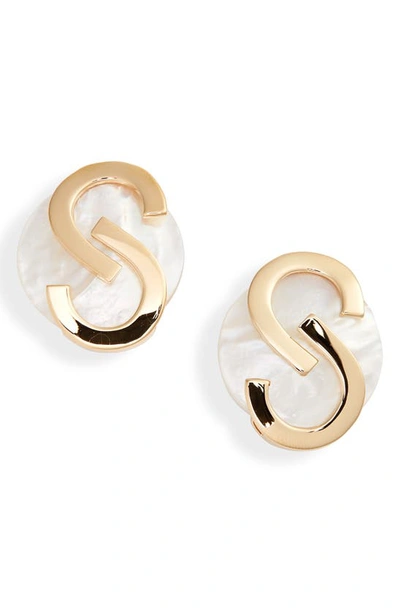 St John Logo Earrings In Light Gold/ Mother Of Pearl