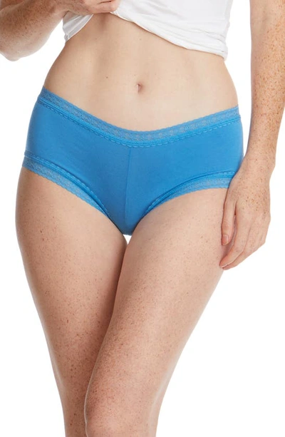 Hanky Panky Dream Lace Trim Modal Boyshorts In Laguna Blue