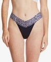 Hanky Panky Women's Cotton With Printed Lace Trim Original Rise Thong In Navy Leopard