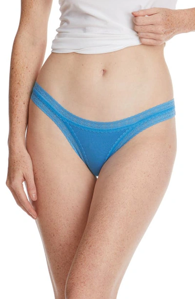 Hanky Panky Dream Lace Trim Modal Brazilian Bikini In Laguna Blue