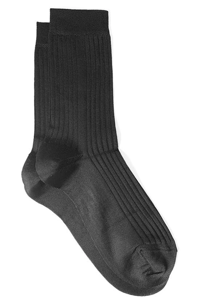 Stems Silky Blend Rib Crew Socks In Black