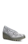 Fly London Beso Wedge Pump In Off White/ Piombo Snake Janeda