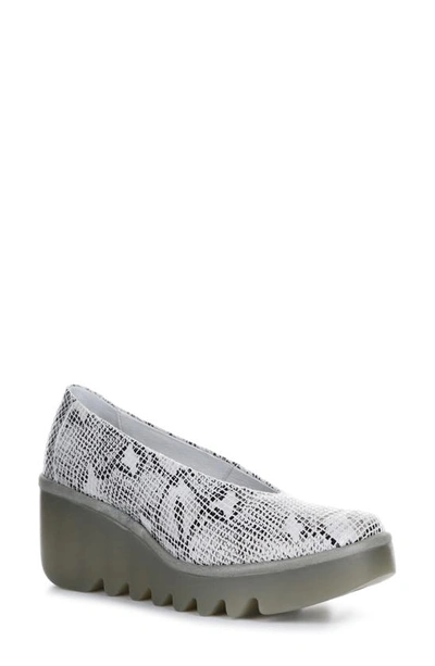 Fly London Beso Wedge Pump In Off White/ Piombo Snake Janeda