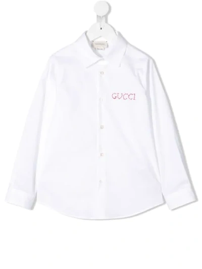 Gucci Kids' Embroidery Logo Shirt In White