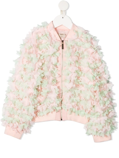 Elie Saab Junior Kids' Buttefly Appliqué Bomber Jacket In Pink