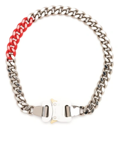 Alyx Silver & Red Colored Links Buckle Necklace