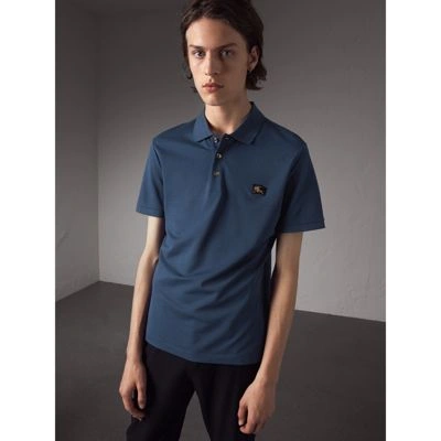 Burberry Cotton Piqué Polo Shirt In Steel Blue