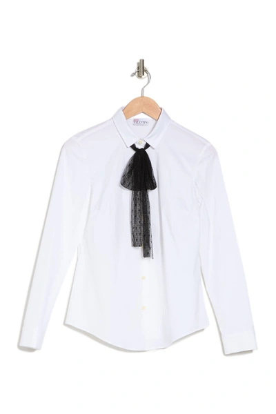 Red Valentino Polka Dot Mesh Bow Shirt In Bianco/nero