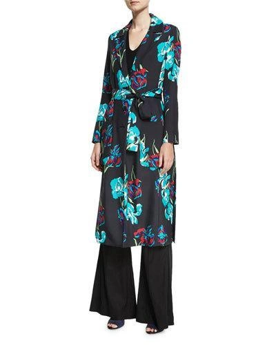 Diane Von Furstenberg Collared Floral-printed Silk Coat In Black