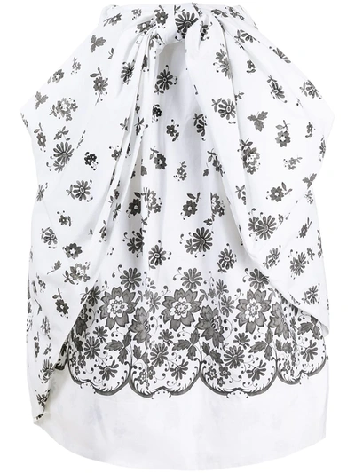 Simone Rocha Bow-embellished Floral-print Cotton-poplin Midi Skirt In White