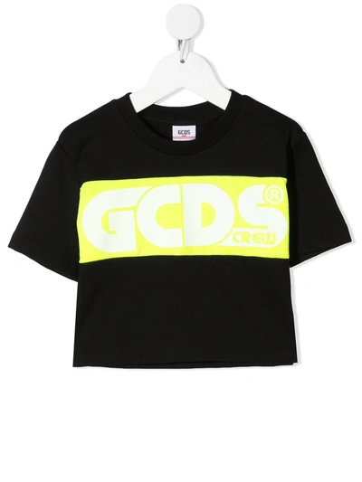Gcds Teen Colour-block Cotton T-shirt In Black