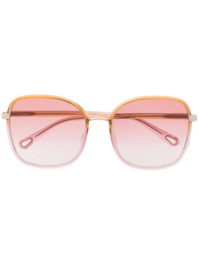 Chloé Franky Square-frame Acetate And Gold-tone Sunglasses In Shiny Gradient Transparent Honey