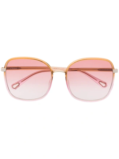 Chloé Franky 超大方框太阳眼镜 In Shiny Gradient Transparent Honey