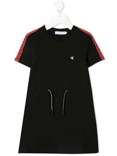 Calvin Klein Teen Logo-print Drawstring Short Dress In Black