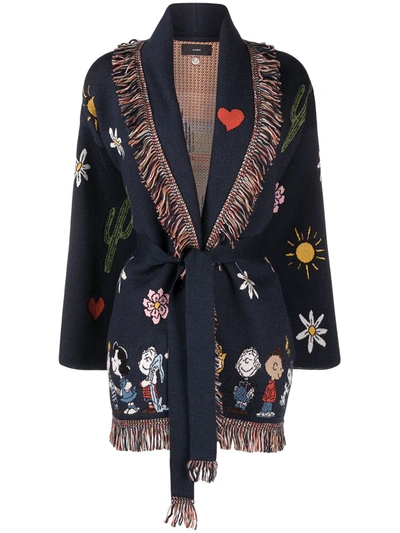 Alanui Snoopy Love Fringed Tie Cardigan In Blue