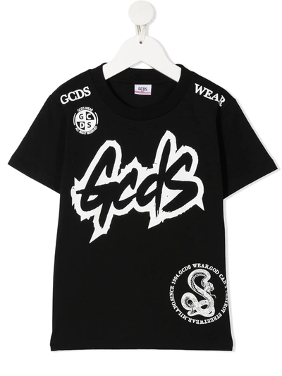 Gcds Teen Logo-print Cotton T-shirt In Black