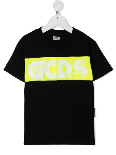Gcds Teen Colour-block Logo T-shirt In Nero+giallo