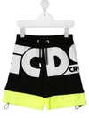 Gcds Teen Logo Print Cotton Track Shorts In Black