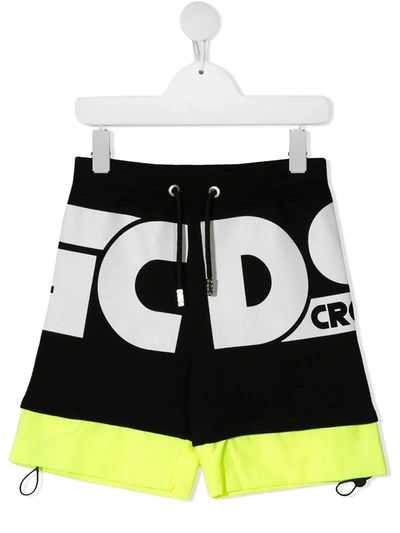 Gcds Teen Logo Print Cotton Track Shorts In Black