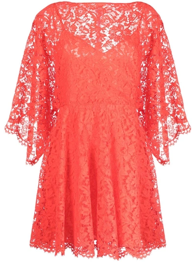 Valentino Wide-sleeve Lace Dress In Pink