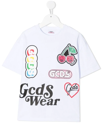 Gcds Teen Logo Patch-work T-shirt In White