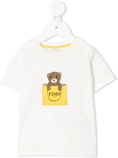 Fendi Babies' Jersey T-shirt With Ff Bear Print In 白色