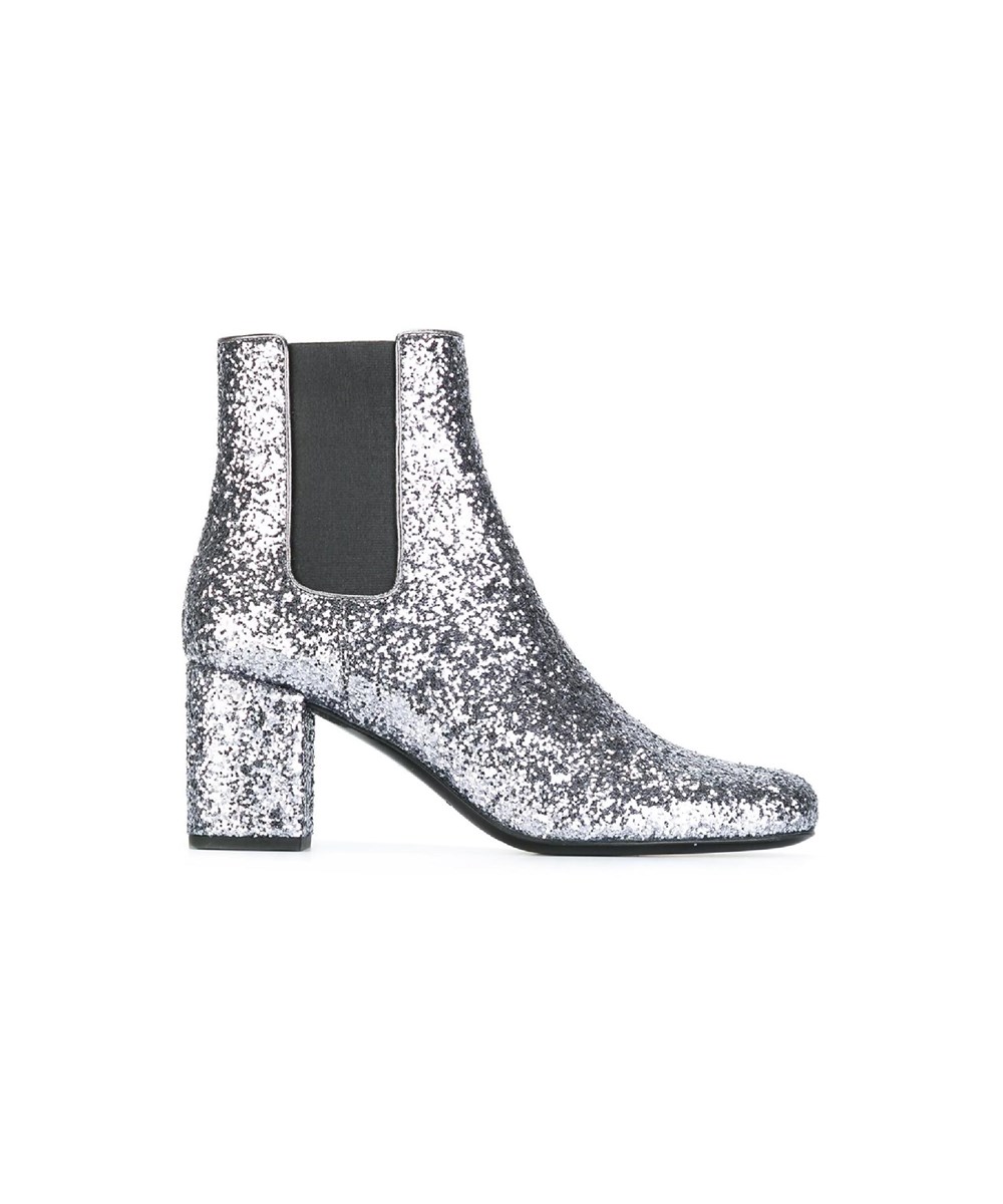 silver glitter ankle booties