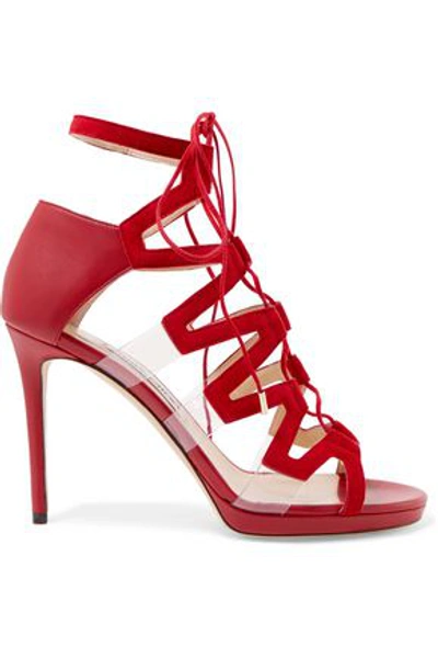 Jimmy Choo Dani Leather, Suede And Pvc Sandals In Red