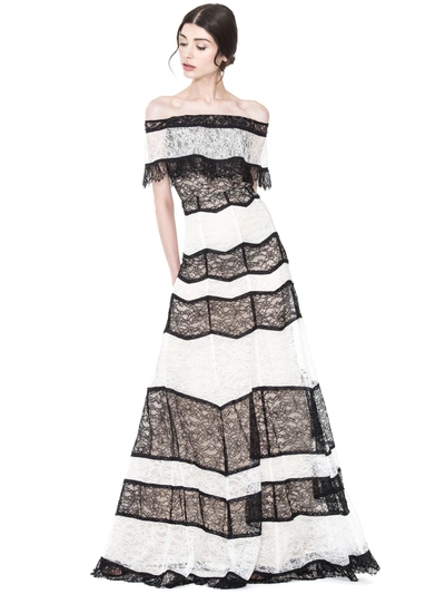Alice And Olivia 'anika' Colourblock Floral Guipure Lace Dress In Black