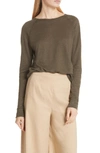 Vince Raglan Crewneck Long-sleeve Linen Top In Bayleaf