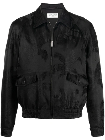 Saint Laurent Grosgrain-trimmed Satin-jacquard Bomber Jacket In Black