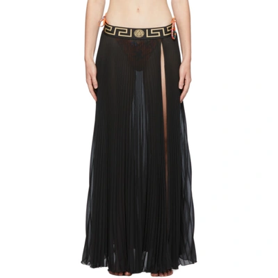 Versace Greca Band Pleated Chiffon Cover-up Skirt In Black