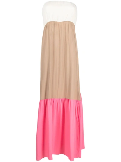 Semicouture Saint Tropez Color Block Long Dress In Neutrals