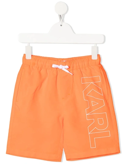 Karl Lagerfeld Teen Logo-print Swim Shorts In Orange