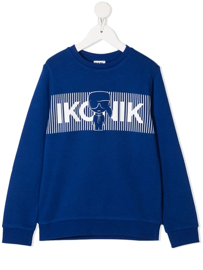 Karl Lagerfeld Kids' Printed Cotton Blend Sweatshirt In Blue