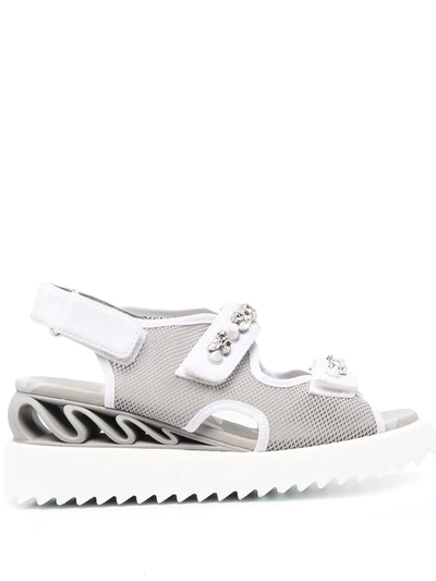 Le Silla Crystal-embellished Touch-strap Sandals In Grey