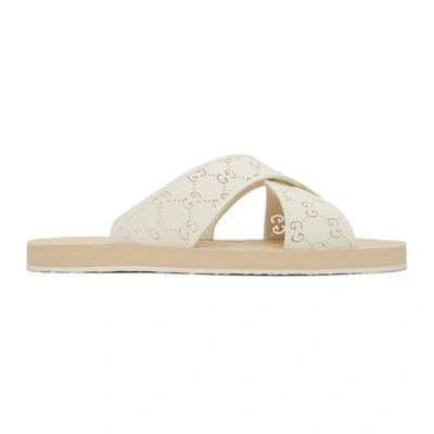 Gucci White & Pink Gg Slide Sandals In 9022 Mystic