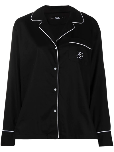 Karl Lagerfeld Logo Embroidered Pajama Top In Black